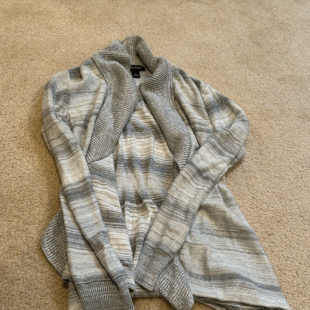 White House Black Market Gray and Cream Cardigan